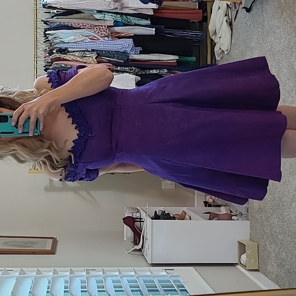 Niki Originals Vintage Party Dress Off Shoulder Iridescent Purple 14